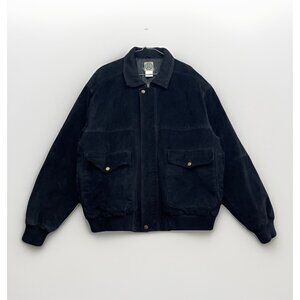 Vintage R&R Black Leather Suede Bomber Jacket Lined Mens Size L Biker Utility